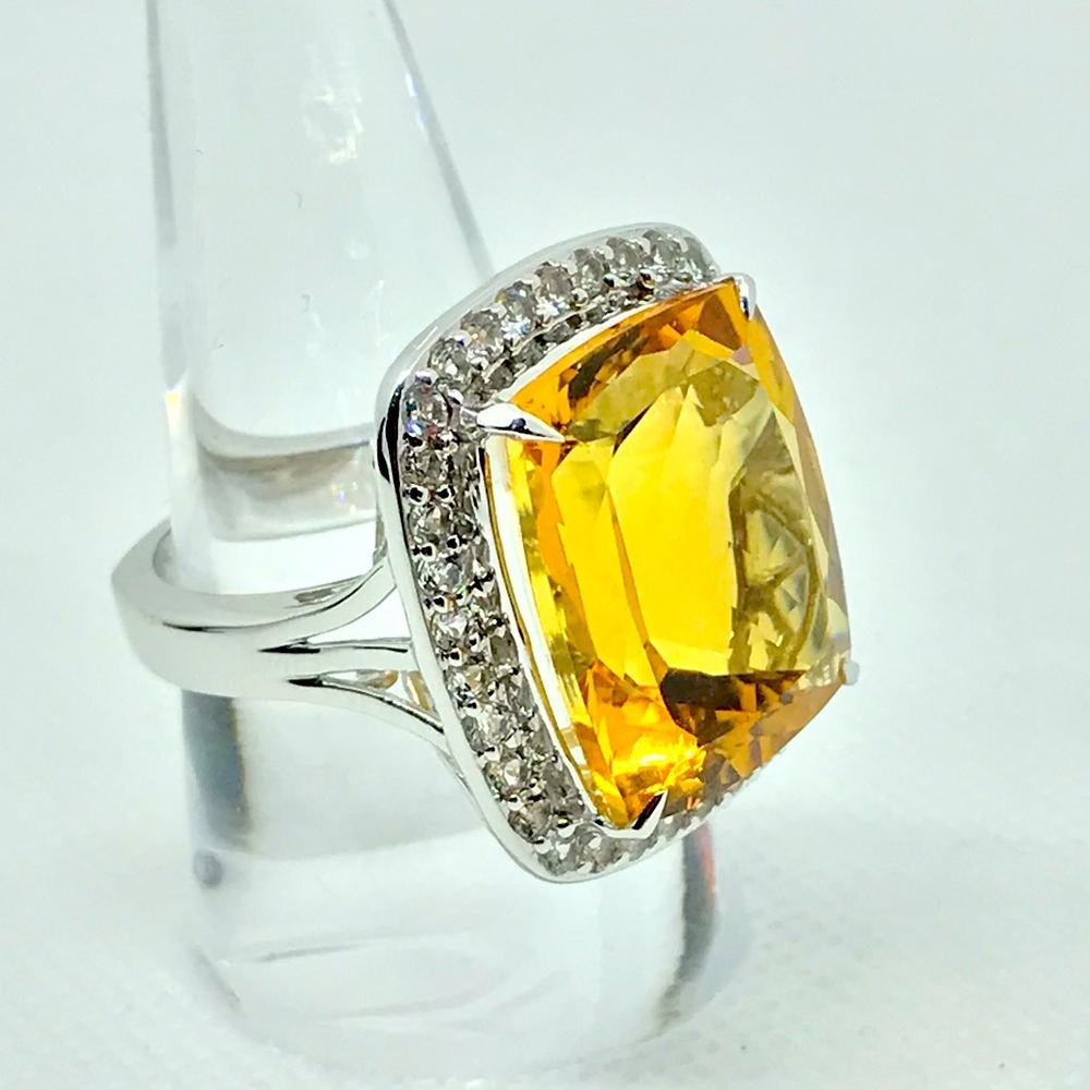 Yellow Topaz Color Sterling Ring signed KHR India